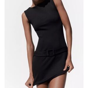 Zara black mini dress with belt. Never worn, new with tags. Size M